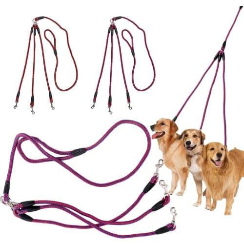 Dog Leash 3 Way No-Tangle Nylon Pet Leash Lead Double For Walking 3 Small Medium Dogs practical convenient