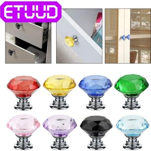 ETUUD 1/10Pcs Crystal Glass Clear Door Knob Drawer Cabinet Furniture Handle Pulls 30mm Stylish Diamond Drawer Pull Knob Handle
