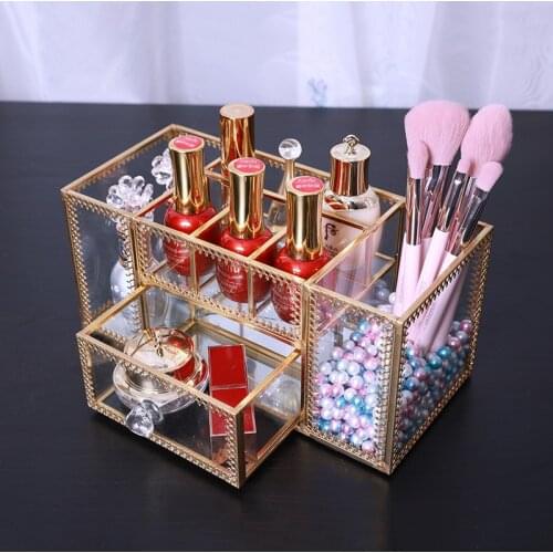 Transparent Cosmetics Storage Box Multi Grid Glass Makeup Lipstick Polish Organizer Case Desktop Jewelry Holder Display Stand