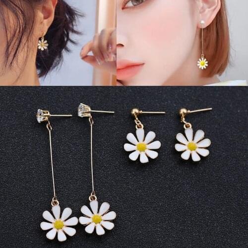 1 Pair Korean Daisy Yellow Sun Flower Stud Earrings Girl Drop Jewelry Earrings Summer Trendy Plant