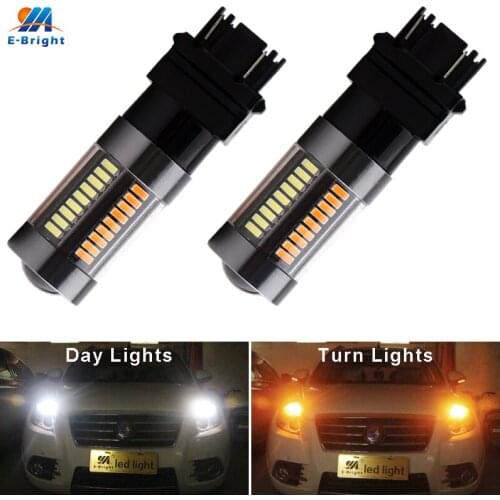 YM E-Bright T25 Led P27/5W 12V Switchback Dual Color White+Amber 990Lm Car Led Bulbs Turn Lights 3157 DRL 4014 Automobile 2PCS