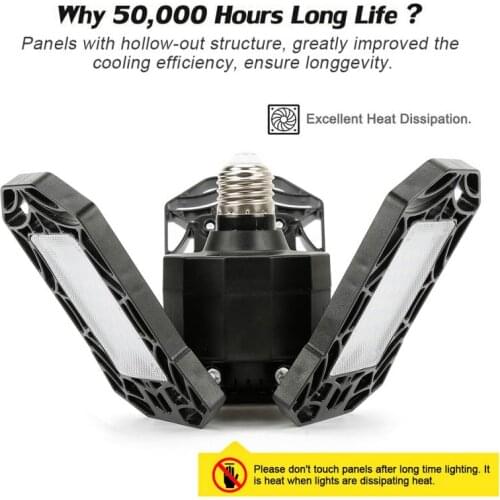 LED Garage Light 360 Degrees 40W 60W Triple Garage Lights Glow Deformable Light Indoor Garage Light Premium 6000 Lumens LED Lamp