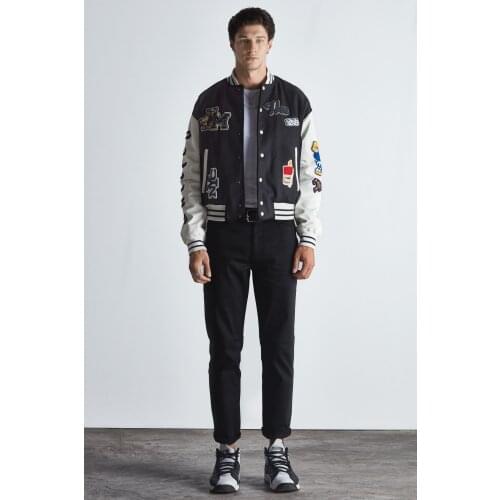 College Player Varsity Jacket with Genuine Cow Leather Sleeves GE0031