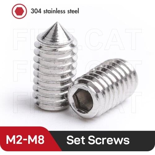 Allen Head Socket Hex Grub 304 Stainless Steel Set Screws M2 M2.5 M3 M4 M5 M6 M8 Hex Hexagon Socket Cone Point Set Screw Bolts