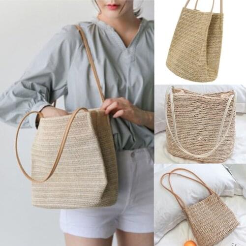 2020 New Vintage Women Girls Bohemian Rattan Straw Bag Woven Bucket Handbag Crossbody Fashion Beach Summer Bags