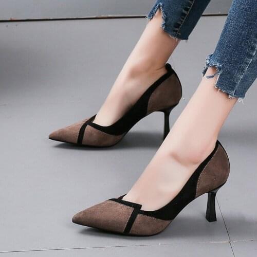 Spring and autumn new lady high heels elegant workplace frosted leather high quality color matching mature womens shoes W27-18