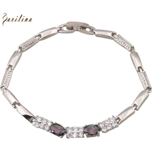 Fine Jewelry Bracelets & Bangles For Women Rainbow Mystic zircon Silver Color Bracelet Wholesale & Retail 18cm 7.08 Inch B281