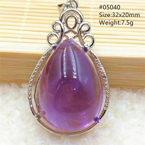 100% Natural Lavender Purple Amethyst Water Drop Pendant Women Men 32x20mm Amethyst Necklace Brazil 925 Sterling Silver AAAAA