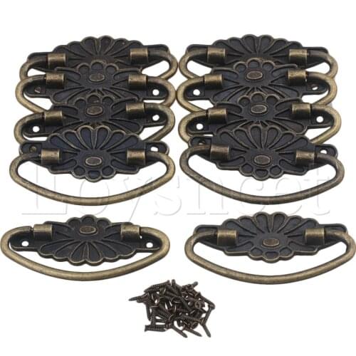 10x Antique Bronze Chrysanthemum Design Drawer Box Ring Pull Handle