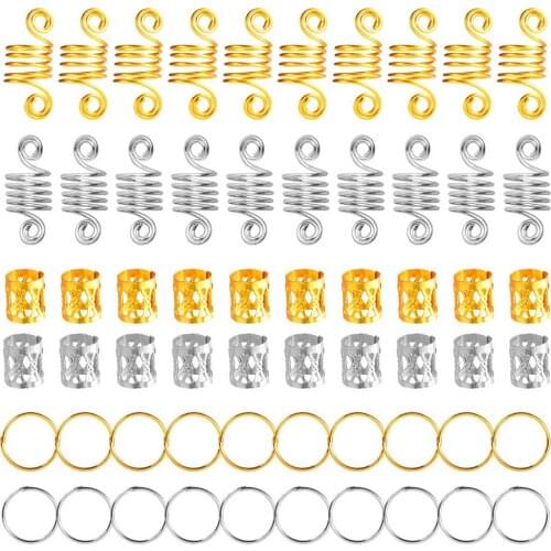 120pcs Popular Sliver Hair Beads For Black Women Micro Hair Ring Braid Jewelry Spiral Metal Microlink Tube Charms