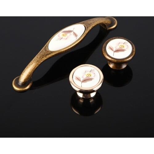 128mm Rustico Retro Rural printing flower ceramic kitchen cabinet cupboard door handles golden drawer tv table knob pull bronze