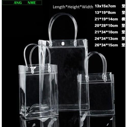 20pcs/lot Transparent soft PVC gift tote packaging bags with hand loop, clear Plastic handbag, cosmetic bag, GG free shipping