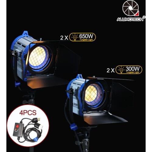 ALUMOTECH 300W*2+650W*2+Dimmers*4 Fresnel Tungsten Lighting For Film Video Camera Studio