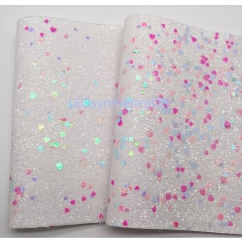 1PC 21X29CM Glitter Fabric, Chunky Glitter Leather Mixed with Valentines Hearts For Making Bows LEOsyntheticoDIY T545