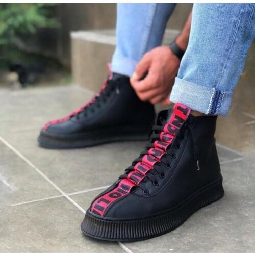 BA0094 No Limits Thick Outsole Lace-Up Black Red Stripe Casual Male Sports Half Ankle Boot