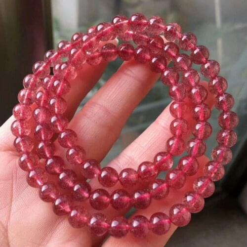Natural Crystal Bracelet Red Ice Strawberry Quartz AAAA 7.1-6.7mm 3rows