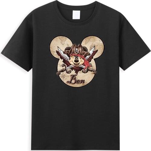 CArtoon Pirate Mickey Mouse T Shirts Pirates Of The Caribbean T-Shirts Summer Casual T-Shirt Male Short Sleeve Cotton Top Tee