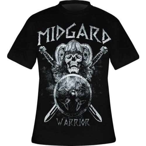 Viking Skull Warrior Shield Sword Valhalla Gothic Style Rock T-Shirt. Summer Cotton O-Neck Short Sleeve Mens T Shirt New S-3XL