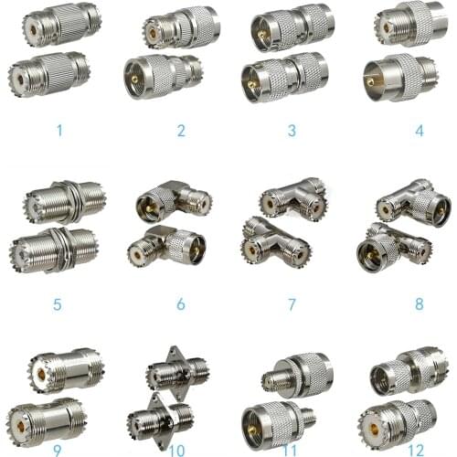 1pcs Connector Adapter UHF PL259 SO239 to UHF MiniUHF Mini UHF Male Plug & Female Jack Straight RF Coaxial Converter New Brass