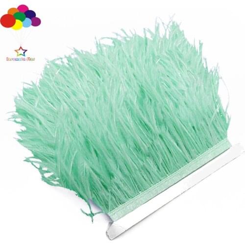 Beautiful mint green 1/5/10 Meter Ostrich Feather Cloth Trims 3.15 -6 Inches/8-15cm Ribbon for Carnival Party Costume Diy