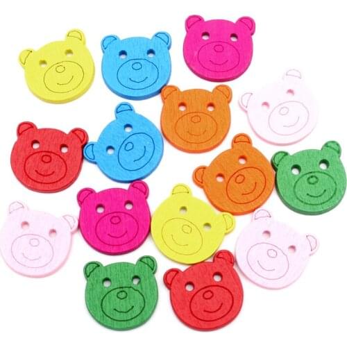LF 50Pcs Mixed Wooden Bear Sewing Buttons For Clothes Needlework Flatback Scrapbooking Crafts Decorative Diy Accessories