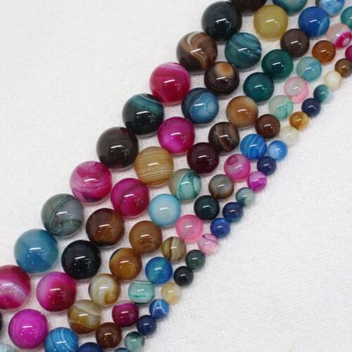 Mini.order is $7! 6-14mm colorful Multicolor Stripe banded Agates Onyx Round DIY Spacer Loose Beads 15"
