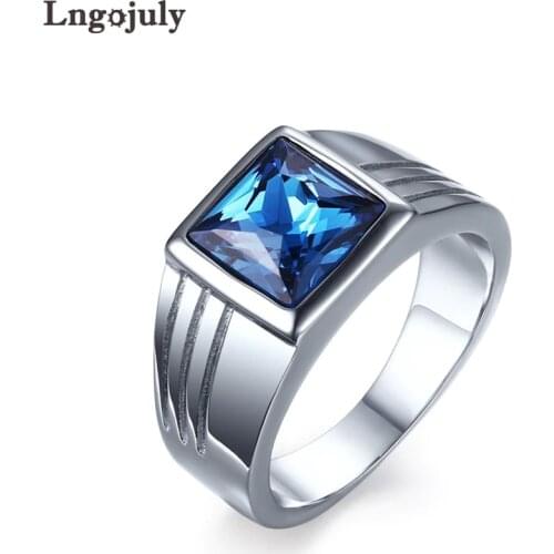 Brand New Mens Ring Titanium Steel Trendy Blue Cubic Zirconia Ring For Man Fashion Jewelry Gothic Accessoeries Gifts