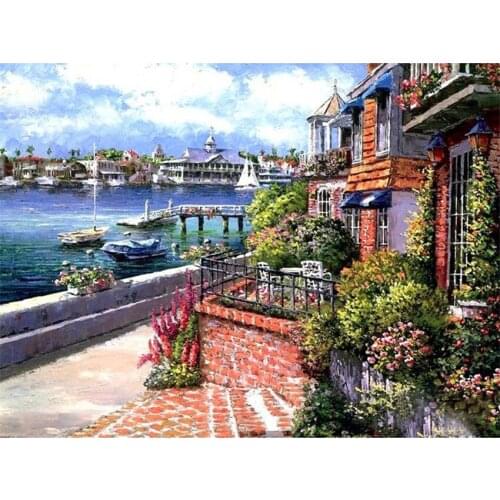 DIY Digital Painting By Numbers Package Corner harbor oil painting mural Kits Coloring Wall Art Picture Gift frameless