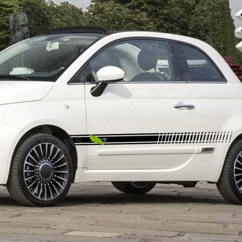 2 Pcs Full Car Body Decals for Fiat 500C 500L Car Side Stickers Racing Sports Long Stripe Sticker Auto Tuning Accessories