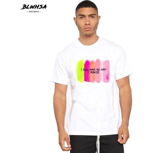 BLWHSA New Arrivals T Shirt for Men Print I Will Make You Happy I Prommise Funny T-shirt Hip Hop Colorful Plus Size Clothing Tee