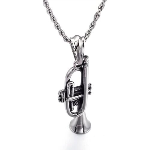 Wholesale Stainless Steel Ornament Retro Titanium Steel Necklace Pendant Horn Musical Instrument Creative Music Pendant