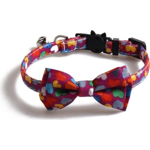 55PCS / LOT Pet Collar Peach Skin Down Peach Heart Cat Collar Pet Cute Bow Tie Cat Accessories