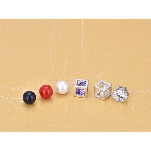 Fashion 925 Sterling Silver Pearl Zircon Collar Necklaces Women Jewelry With Fishing line 2018