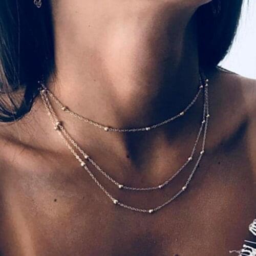 Fashion Jewelry Bead Chains Choker Layered Necklaces Long Metal Pendant Fashion Multi Layer Tassel Necklace For Women Bijoux