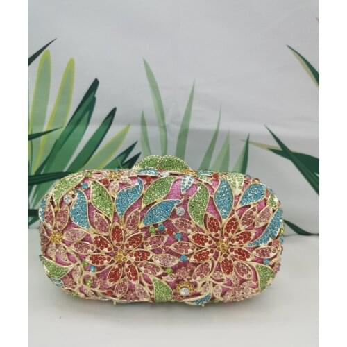 Girl Gift Gold Metal Clutch Fashion Pink Rhinestone Crystal Women’s Wedding Purse Ladies Shoulder Mini Handbags Chain Minaudiere