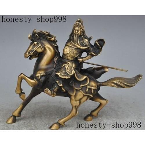 Crafts statue Chinese bronze Dragon Guan Gong Guan Yu God Warrior Ride Horse sculpture