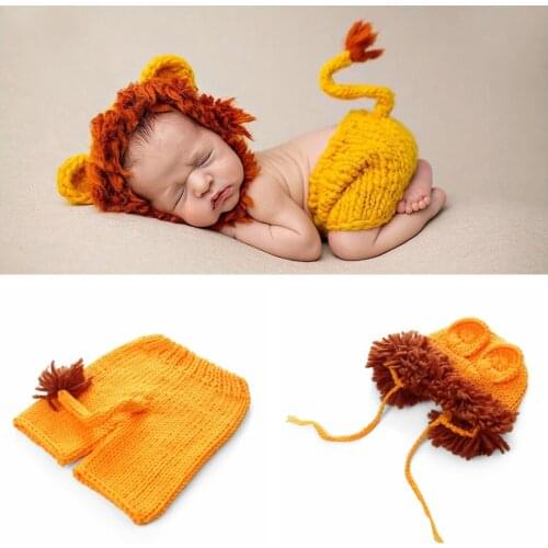 Newborn Photography Props Lion Handmade Crochet Infant Clothes Boys Girls Clothing Accessories Festival Decoration Baby Gifts