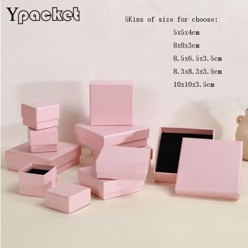 Pink Box For Jewelry Hard Paper Necklace Pendant Earring Carrying Cases Gift Boxes Square Jewelry Organizer Box For Ring Earring
