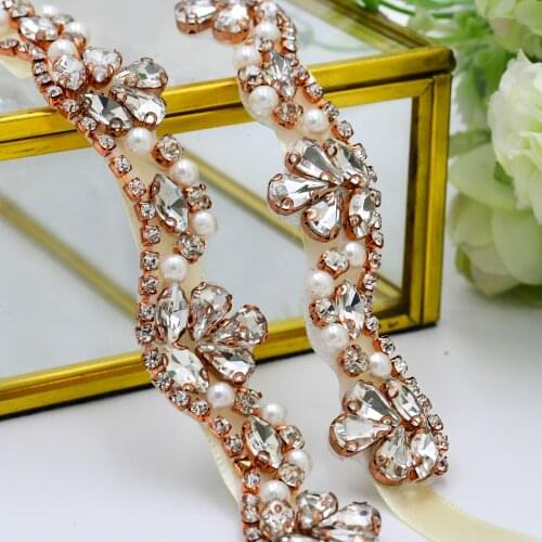 OLOMLB Bridal Belt MissRDress Rose Gold Rhinestones Bridal Belt Crystal Wedding Belt Pearls Wedding Sash For Bridal Bridesmaid