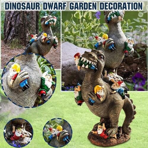 Garden Statues Dinosaur Eating Gnomes Resin Dwarf Animal Figurine Art Outdoor Desk Decor Home Patio Lawn Yard Sculpture Ornament