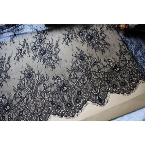 Width1.5M Hot Selling Eyelash Chantilly Lace Party Bridal Wedding Dress Lace Fabric Black&White Ivory Table Cloth DIY Crafts