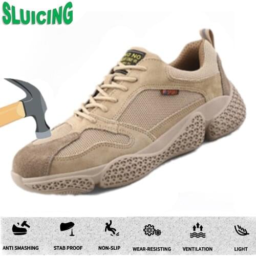 SLUICING Mens Steel Toe Safety Work Shoes For Men Lightweight Breathable Anti-Smashing Non-Slip Anti-static Protective Shoes