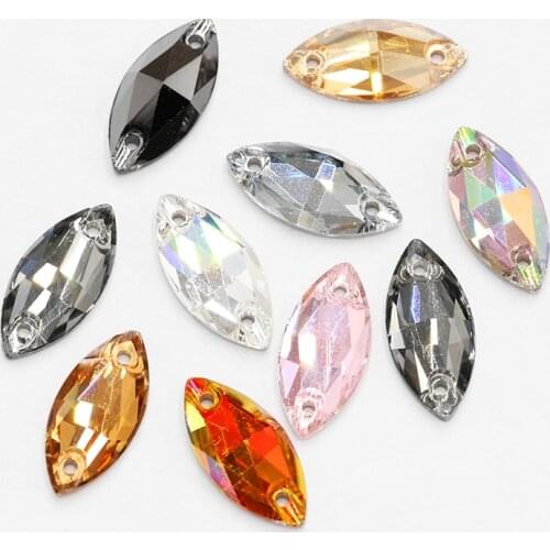 Horse Eye Glass Sew On Rhinestones Flatback Colorful Navette Sewing Rhinestones Sewing Art Craft Loose Stones For Women Dress