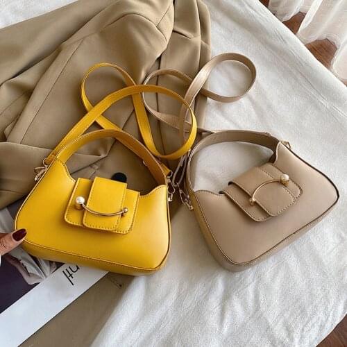 Solid Color Shoulder Crossbody Bags for Women 2021 PU Leather Designer Pearl Smiley Purses Handbag Female Shopper Top-handle Bag