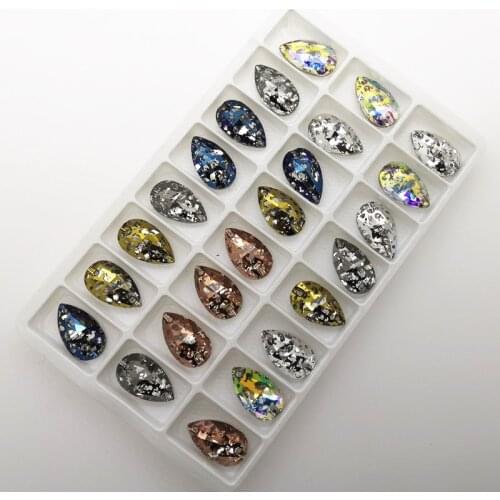 TopStone Crystal Patina 11X18mm Teardrop Sewing Crystal Beads K9 Glass Droplet Sew On Stone Quality Jewelry Making