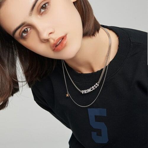 U-Magical Stylish Double Layer Letter Star Choker Necklace for Women Hiphop Shining Rhinestone Metallic Necklace Jewelry