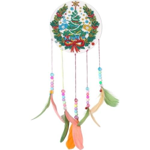 X37B Garland Christmas Tree Diamond Drawing Wind Chime Hanging Colorful Feather Wind Chimes for Outside Decoration DIY Outdoor