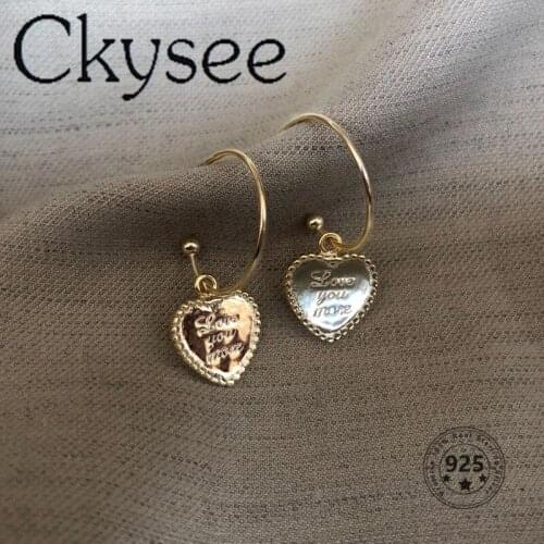 Ckysee Shiny 925 Sterling Silver Drop Earrings French Style Minimalist Letter Heart Earrings For Women Fashion Fine Jewelry Gift
