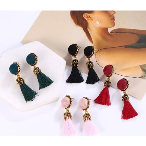 HOCOLE Handmade Bohemian Tassel Drop Earrings For Women Ethnic Silk Fabric Fringed Dangle Earring Statement Female 2019 Jewelry