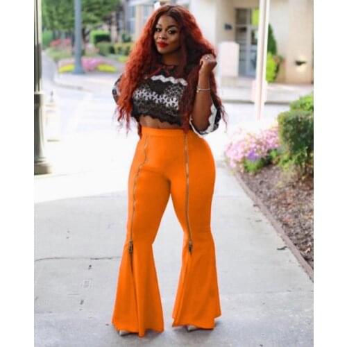 Womans Zipper Split Falbala Bell-bottomed Wide Leg Pants Sexy Solid Color High Waist Spring Summer Casual Trousers Streetwear